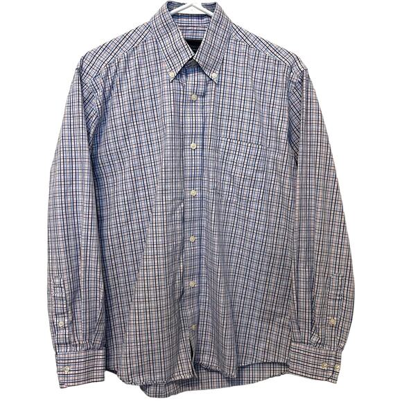 Charleston Threads Plaid Shirt White Blue Mens Medium - Picture 1 of 7